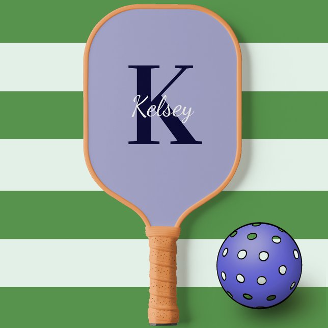 Cute Pastel Purple Monogrammed Initial First Name Pickleball Paddle (Creator Uploaded)