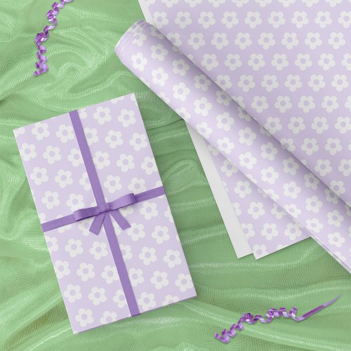 Cute Pastel Purple White Cartoon Daisy Flower Wrapping Paper