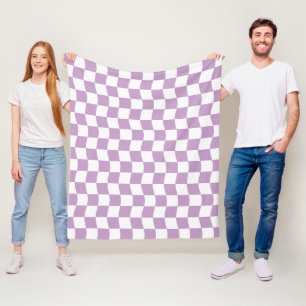 Cute Pastel Purple White Wavy Checkerboard Pattern Fleece Blanket