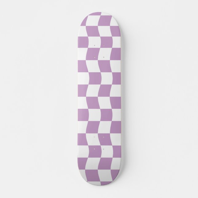 Cute Pastel Purple White Wavy Checkerboard Pattern Skateboard (Front)