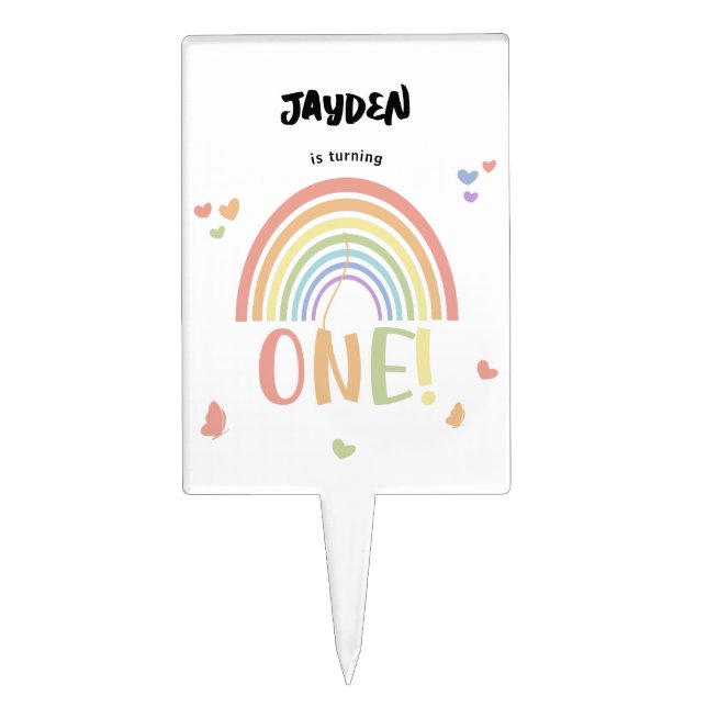 Cute Pastel Rainbow 1st Birthday Cake Topper (Front)