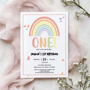Cute Pastel Rainbow 1st Birthday Invitation