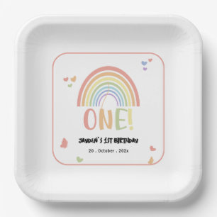 Cute Pastel Rainbow 1st Birthday Paper Plates