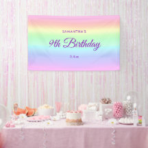 Cute Pastel Rainbow 9th Birthday Backdrop