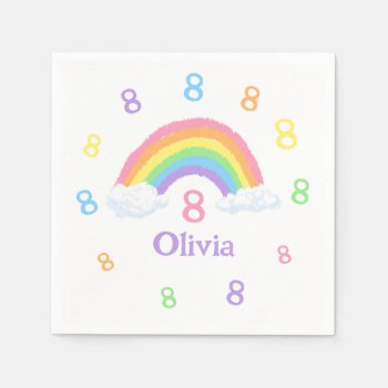 Cute Pastel Rainbow And Clouds Birthday Party Napkins by judgeart at Zazzle