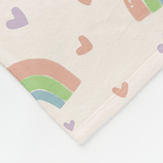 Cute Pastel Rainbow and Hearts Pattern Fleece Blanket (Corner)