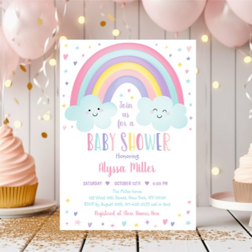 Cute Pastel Rainbow Clouds Baby Shower Invitation