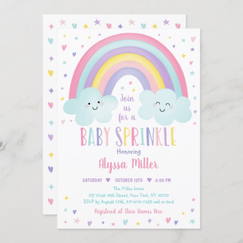 Cute Pastel Rainbow Clouds Baby Sprinkle Invitation