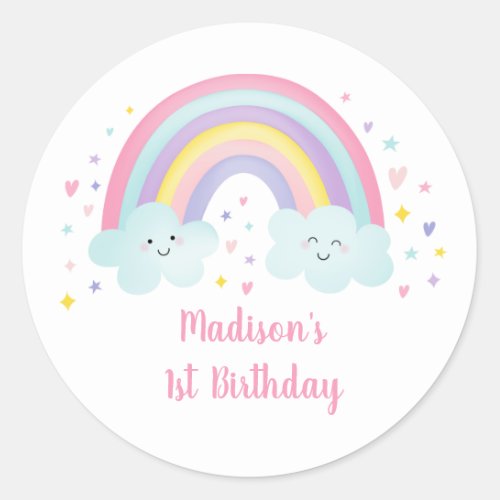 Cute Pastel Rainbow Clouds Birthday Classic Round Sticker