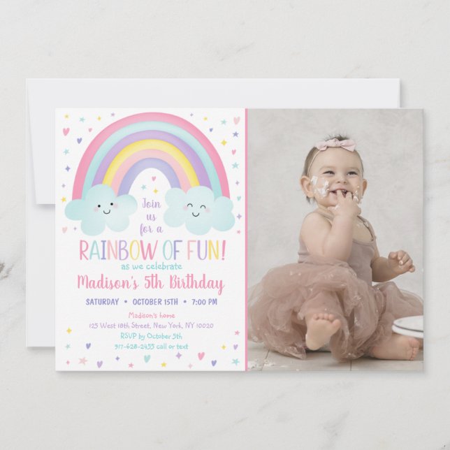 Cute Pastel Rainbow Clouds Birthday Invitation (Front)