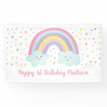 Cute Pastel Rainbow Clouds First Birthday Banner