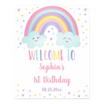 Cute Pastel Rainbow Clouds Girl Birthday Welcome Poster