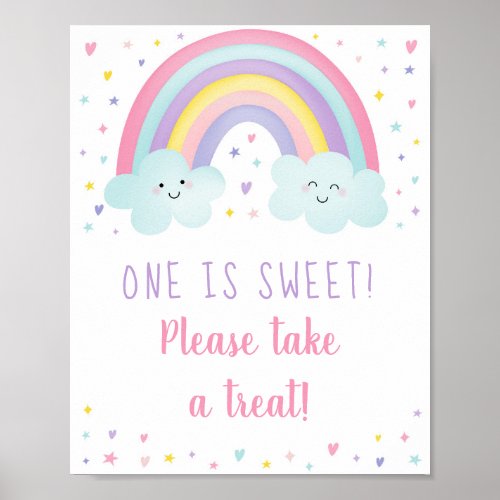 Cute Pastel Rainbow Clouds One Is Sweet Birthday Poster