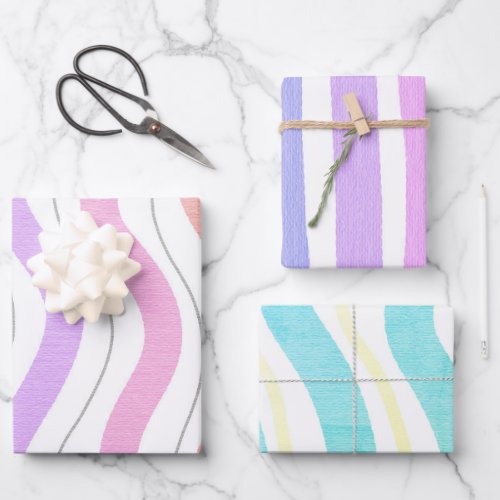 Cute Pastel Rainbow Color Stripes Theme Pattern Wrapping Paper Sheets