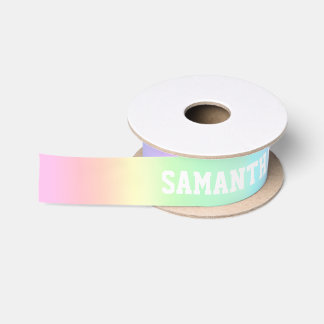 Cute Pastel Rainbow Custom Name Satin Ribbon