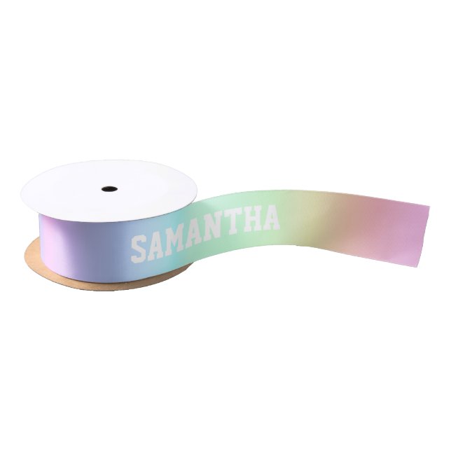 Cute Pastel Rainbow Custom Name Satin Ribbon (Spool)