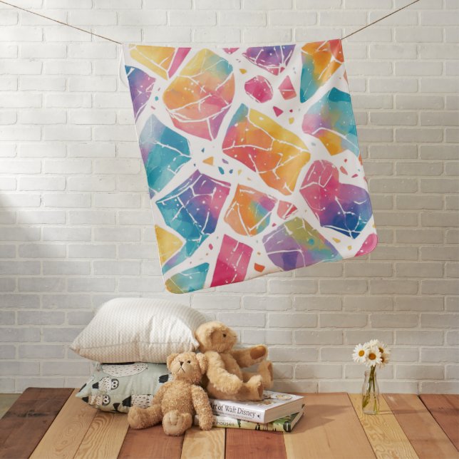 Cute Pastel Rainbow Geometric Shapes Baby Blanket (In Situ)