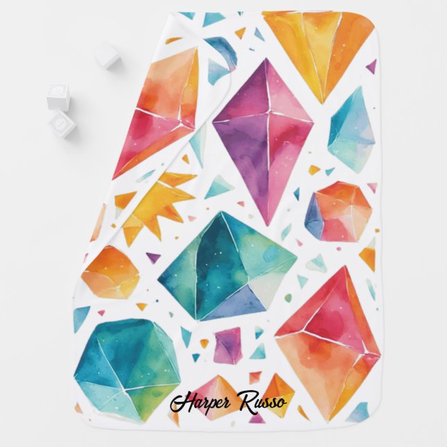 Cute Pastel Rainbow Geometric Shapes Baby Blanket (In Situ)