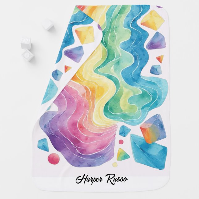 Cute Pastel Rainbow Geometric Shapes Baby Blanket (In Situ)