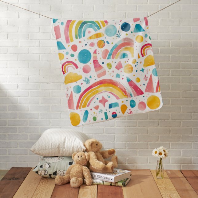 Cute Pastel Rainbow Geometric Shapes Baby Blanket (In Situ)