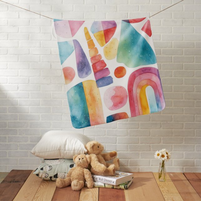 Cute Pastel Rainbow Geometric Shapes Baby Blanket (In Situ)
