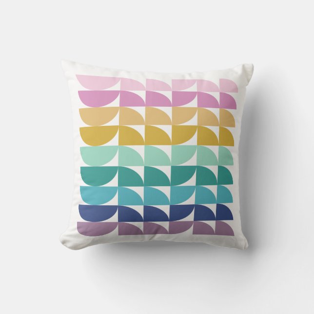 Cute Pastel Rainbow Geometric Shapes Pattern Throw Pillow (Front)
