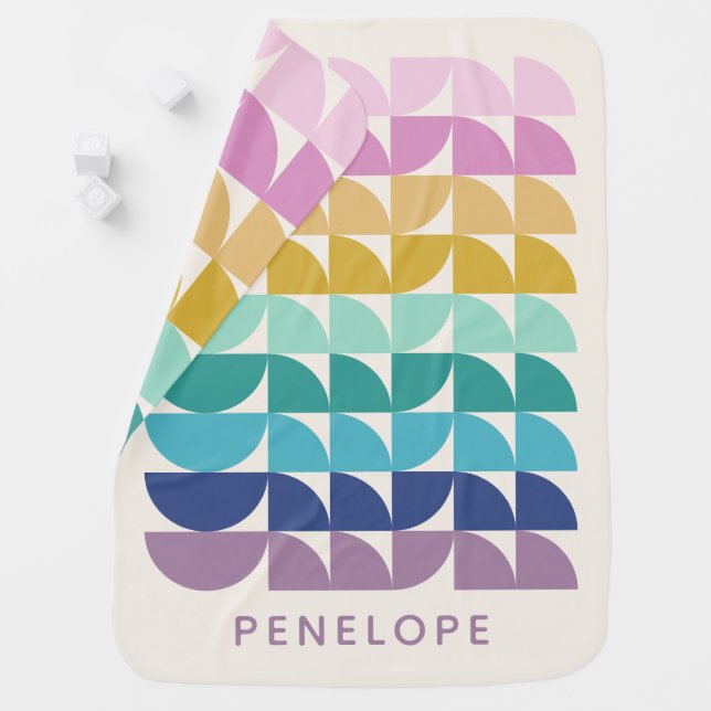 Cute Pastel Rainbow Geometric Shapes Personalized Baby Blanket (In Situ)