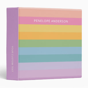 Cute Pastel Rainbow Geometric Stripes Personalized 3 Ring Binder