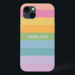 Cute Pastel Rainbow Geometric Stripes Personalized iPhone 13 Case<br><div class="desc">Personalized phone case with a whimsical design of simple stripes in a bright candy rainbow palette.</div>