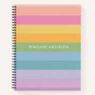 Cute Pastel Rainbow Geometric Stripes Personalized Notebook