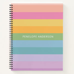 Cute Pastel Rainbow Geometric Stripes Personalized Notebook