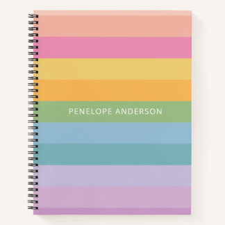 Cute Pastel Rainbow Geometric Stripes Personalized Notebook