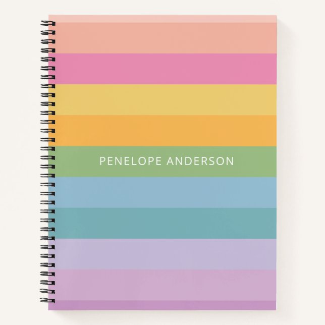 Cute Pastel Rainbow Geometric Stripes Personalized Notebook (Front)