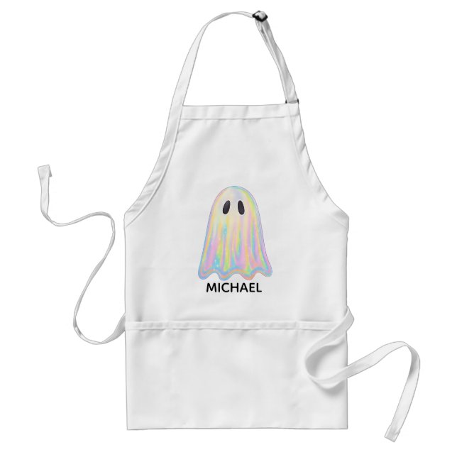 Cute Pastel Rainbow Ghost | Aesthetic Spooky Adult Apron (Front)