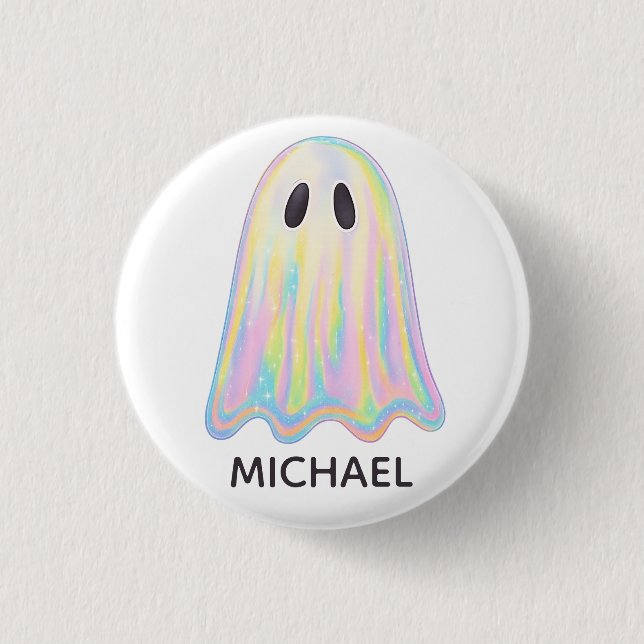 Cute Pastel Rainbow Ghost | Aesthetic Spooky Button (Front)