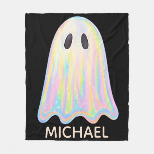 Cute Pastel Rainbow Ghost   Aesthetic Spooky Fleece Blanket