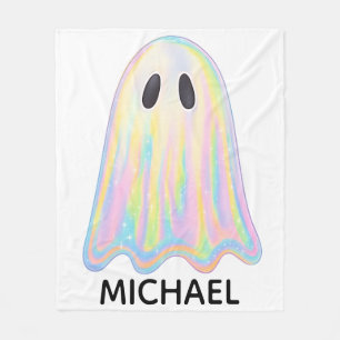Cute Pastel Rainbow Ghost   Aesthetic Spooky Fleece Blanket