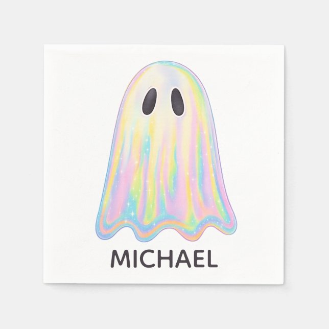 Cute Pastel Rainbow Ghost | Aesthetic Spooky Napkins (Front)