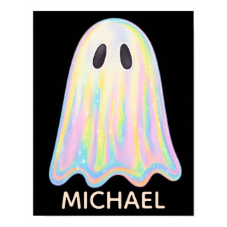 Cute Pastel Rainbow Ghost | Aesthetic Spooky Poster