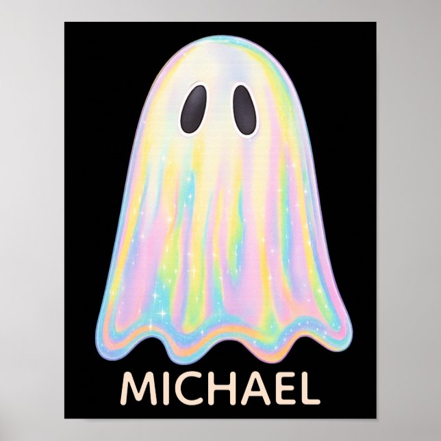 Cute Pastel Rainbow Ghost | Aesthetic Spooky Poster (Front)