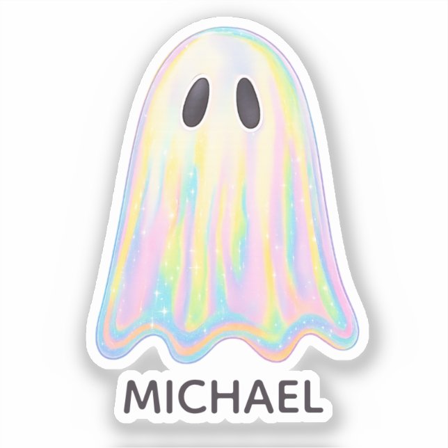Cute Pastel Rainbow Ghost | Aesthetic Spooky Sticker (Front)