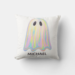 Cute Pastel Rainbow Ghost Aesthetic Spooky Throw Pillow