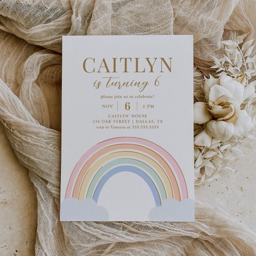 Cute Pastel Rainbow Girl Birthday Invitation