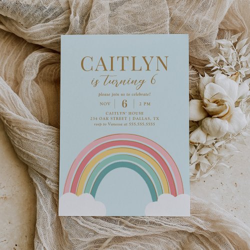 Cute Pastel Rainbow Girl Birthday Invitation