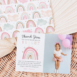 Cute Pastel Rainbow Girls Birthday Party Photo Thank You Card<br><div class="desc">Cute kid's birthday party thank you photo card featuring a hand drawn illustration of a pastel rainbow with stars around. The text says "thank you for making my birthday so bright." The back of the card is a rainbow pattern with whimsical clouds and raindrops. Perfect for a girl's birthday.</div>