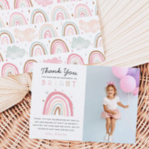 Cute Pastel Rainbow Girls Birthday Party Photo Thank You Card