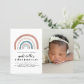 Cute Pastel Rainbow Girl's First Birthday Photo Invitation (Standing Front)