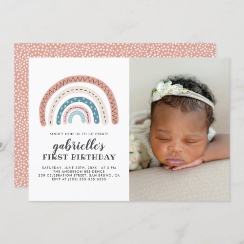 Cute Pastel Rainbow Girl's First Birthday Photo