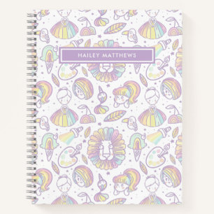 Cute Pastel Rainbow Girls Pattern Name Notebook
