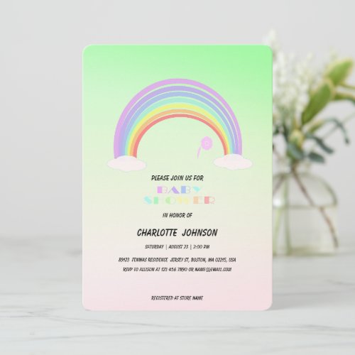 Cute Pastel Rainbow gradient flower Baby Shower Gi Invitation